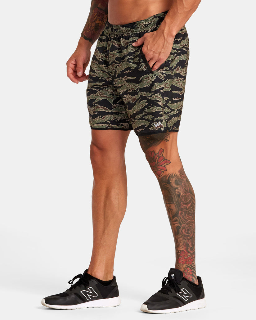 Yogger Stretch Elastic Waist Shorts 17" - Tiger Camo