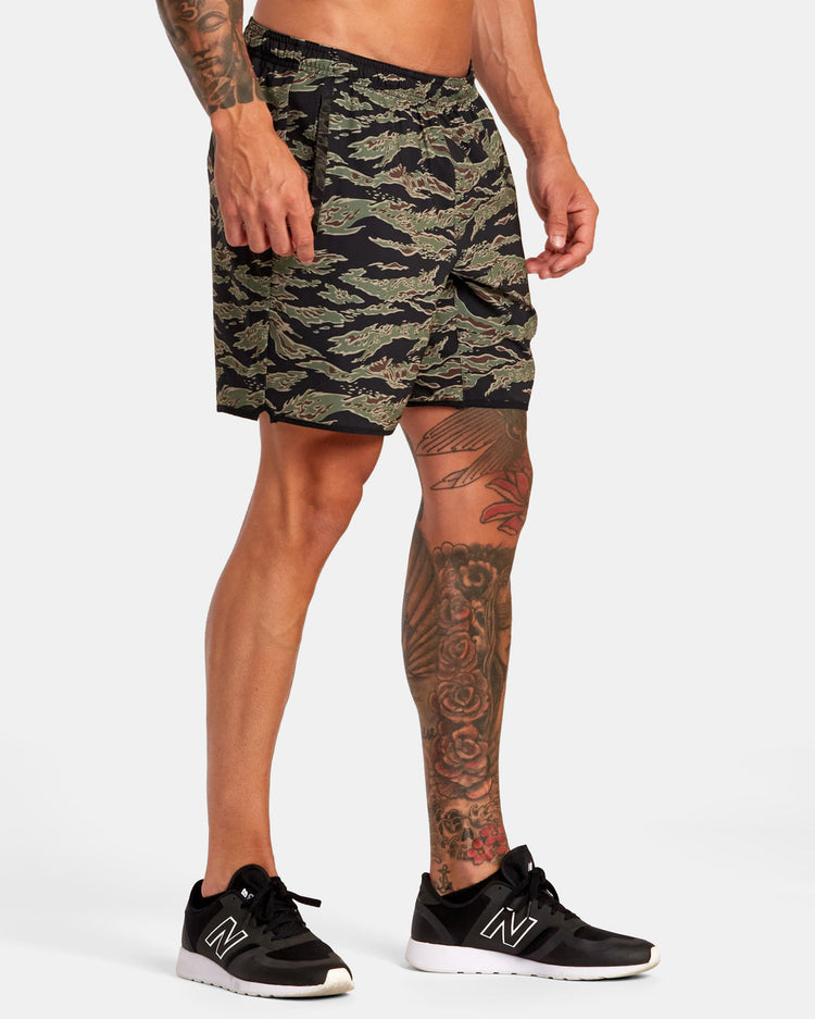 Yogger Stretch Elastic Waist Shorts 17" - Tiger Camo