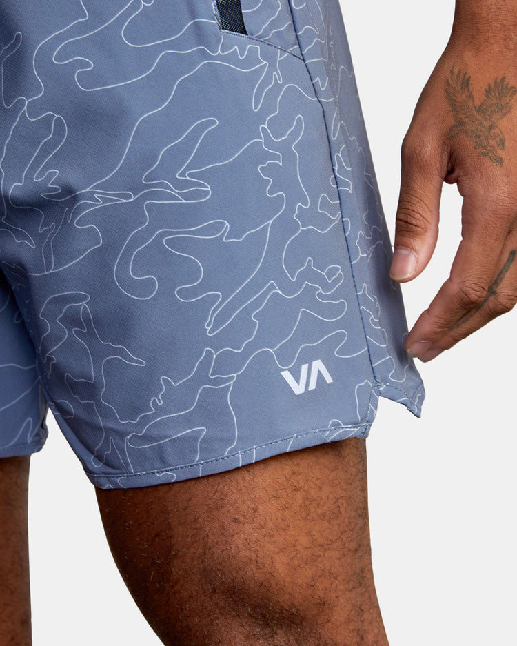 Yogger Stretch Elastic Waist Shorts 17" - Line Camo Blue Slate