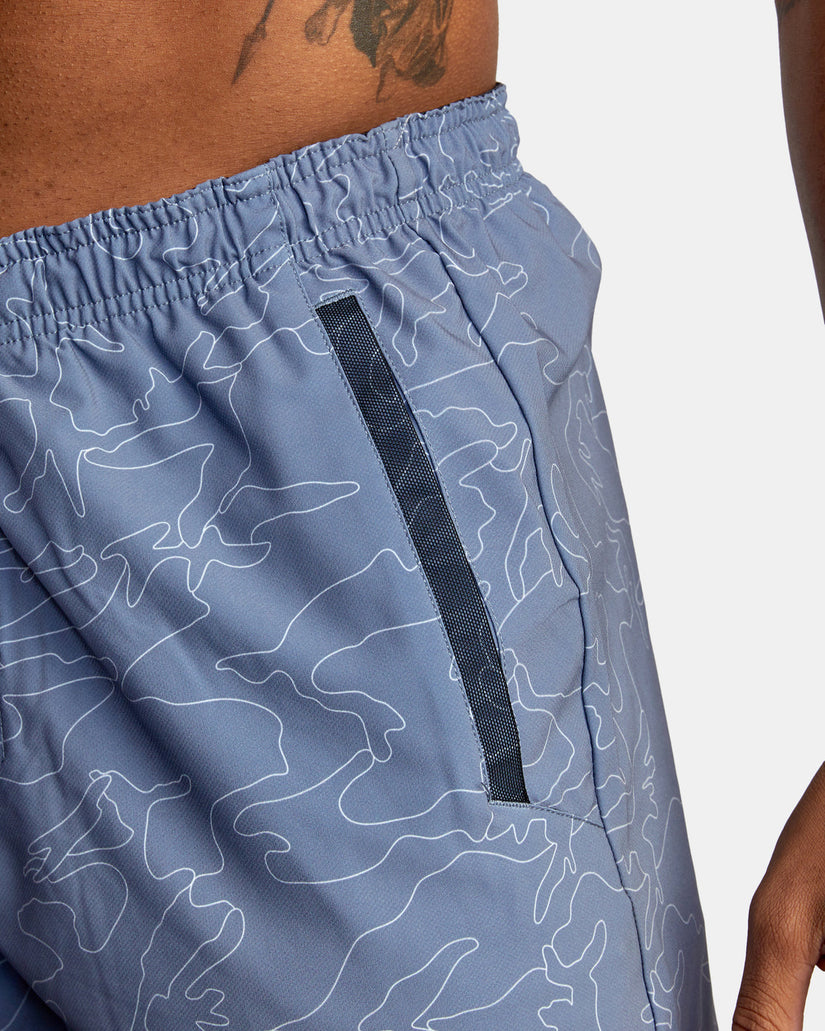 Yogger Stretch Elastic Waist Shorts 17" - Line Camo Blue Slate