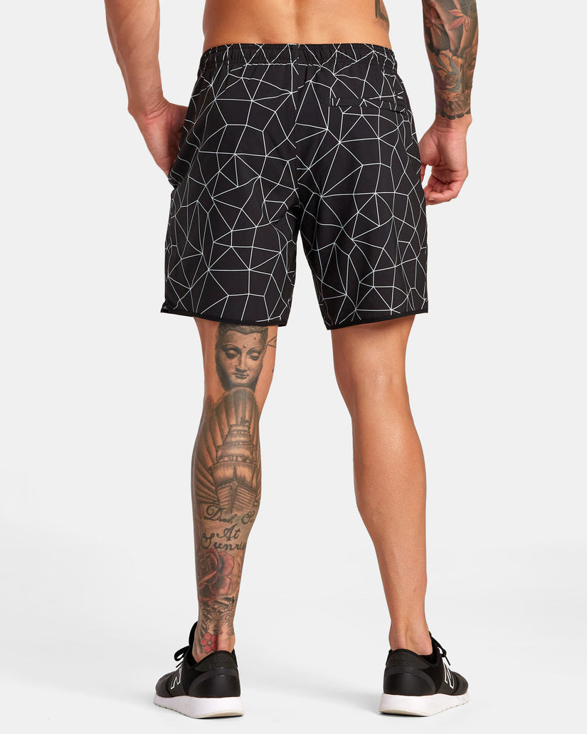 Yogger Stretch Elastic Waist Shorts 17" - Black Grid