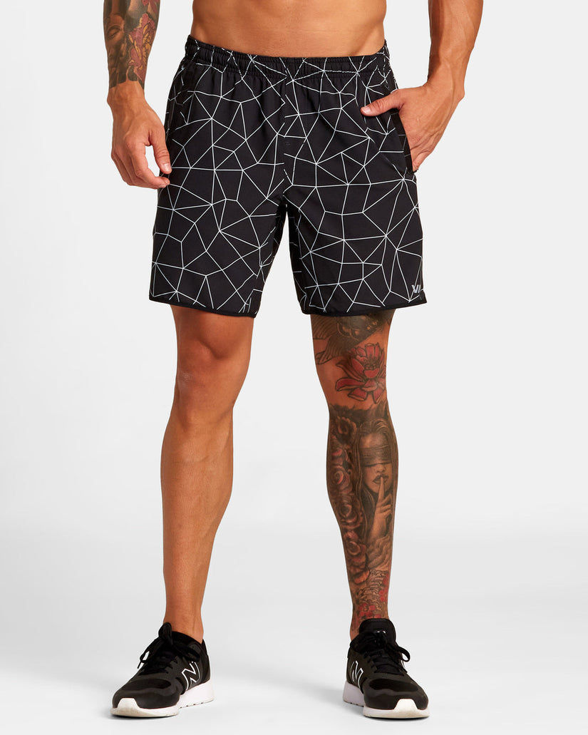 Yogger Stretch Elastic Waist Shorts 17" - Black Grid