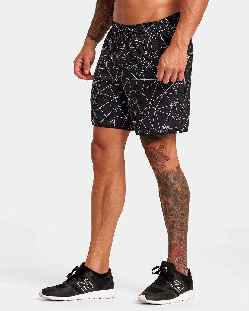 Yogger Stretch Elastic Waist Shorts 17" - Black Grid