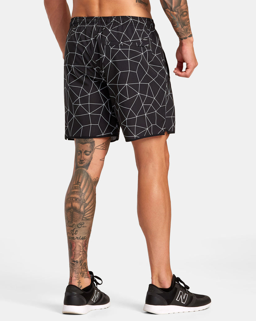 Yogger Stretch Elastic Waist Shorts 17" - Black Grid