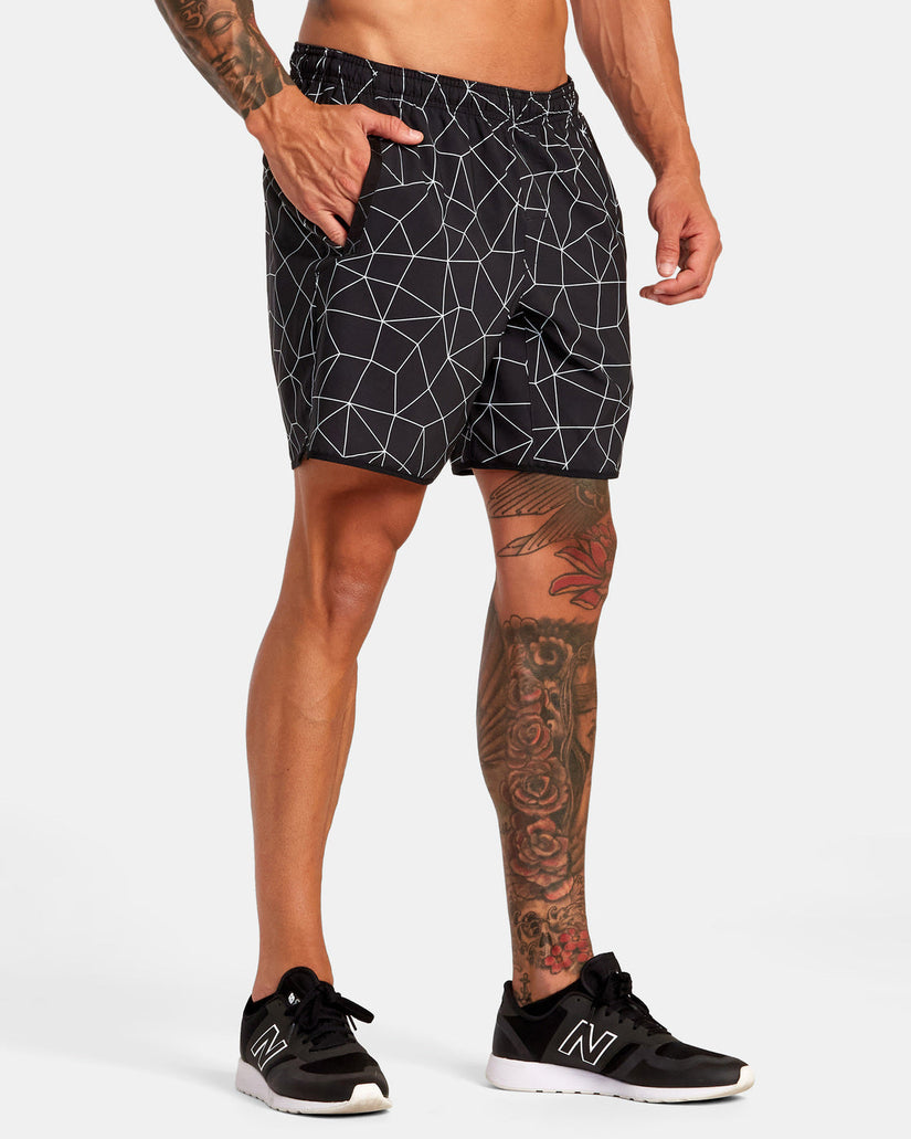 Yogger Stretch Elastic Waist Shorts 17" - Black Grid