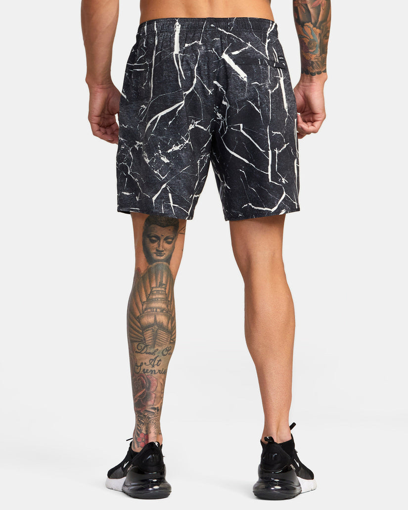 Yogger Stretch Elastic Waist Shorts 17" - Black Marble