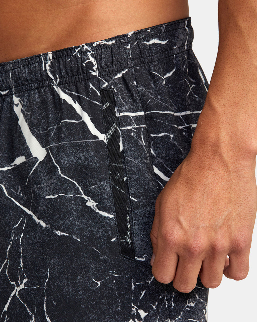 Yogger Stretch Elastic Waist Shorts 17" - Black Marble