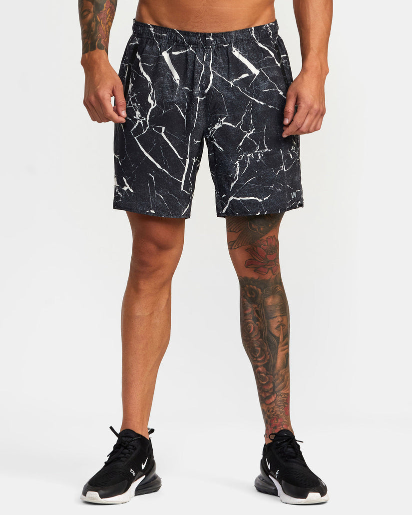 Yogger Stretch Elastic Waist Shorts 17" - Black Marble