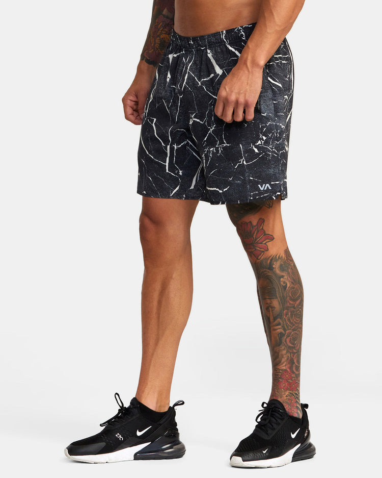 Yogger Stretch Elastic Waist Shorts 17" - Black Marble