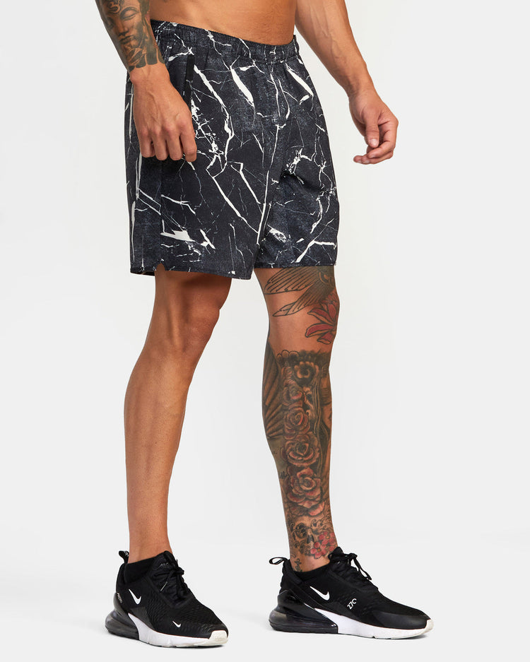 Yogger Stretch Elastic Waist Shorts 17" - Black Marble