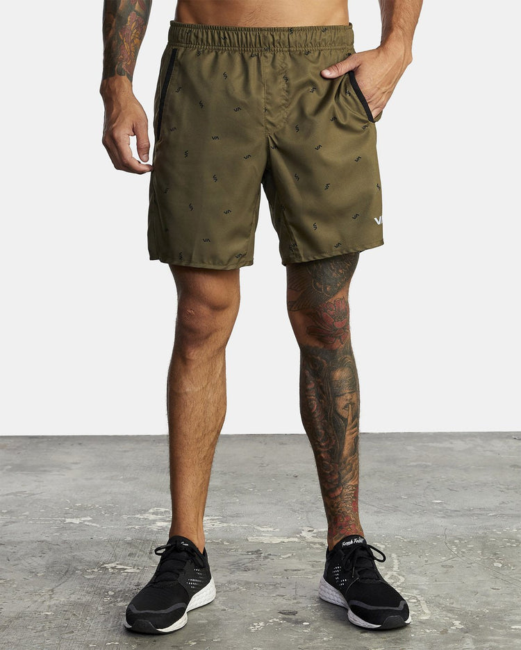 Yogger IV  Elastic Waist Shorts 17" - Tossed Va Olive