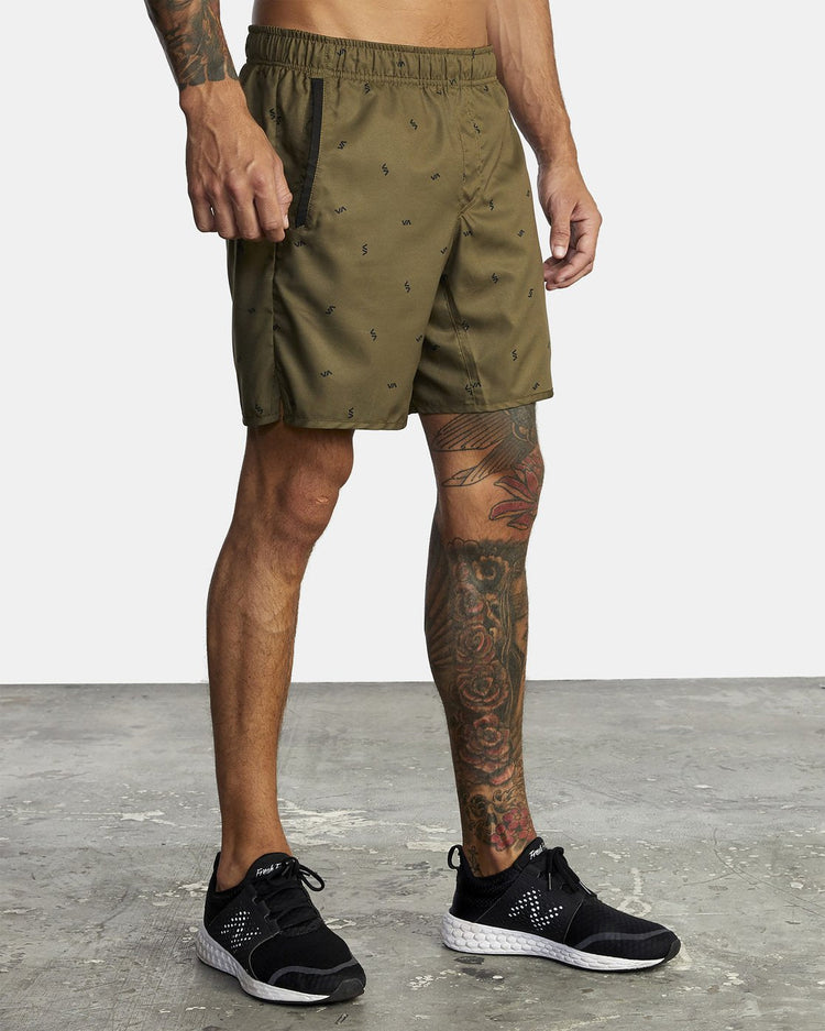 Yogger IV  Elastic Waist Shorts 17" - Tossed Va Olive